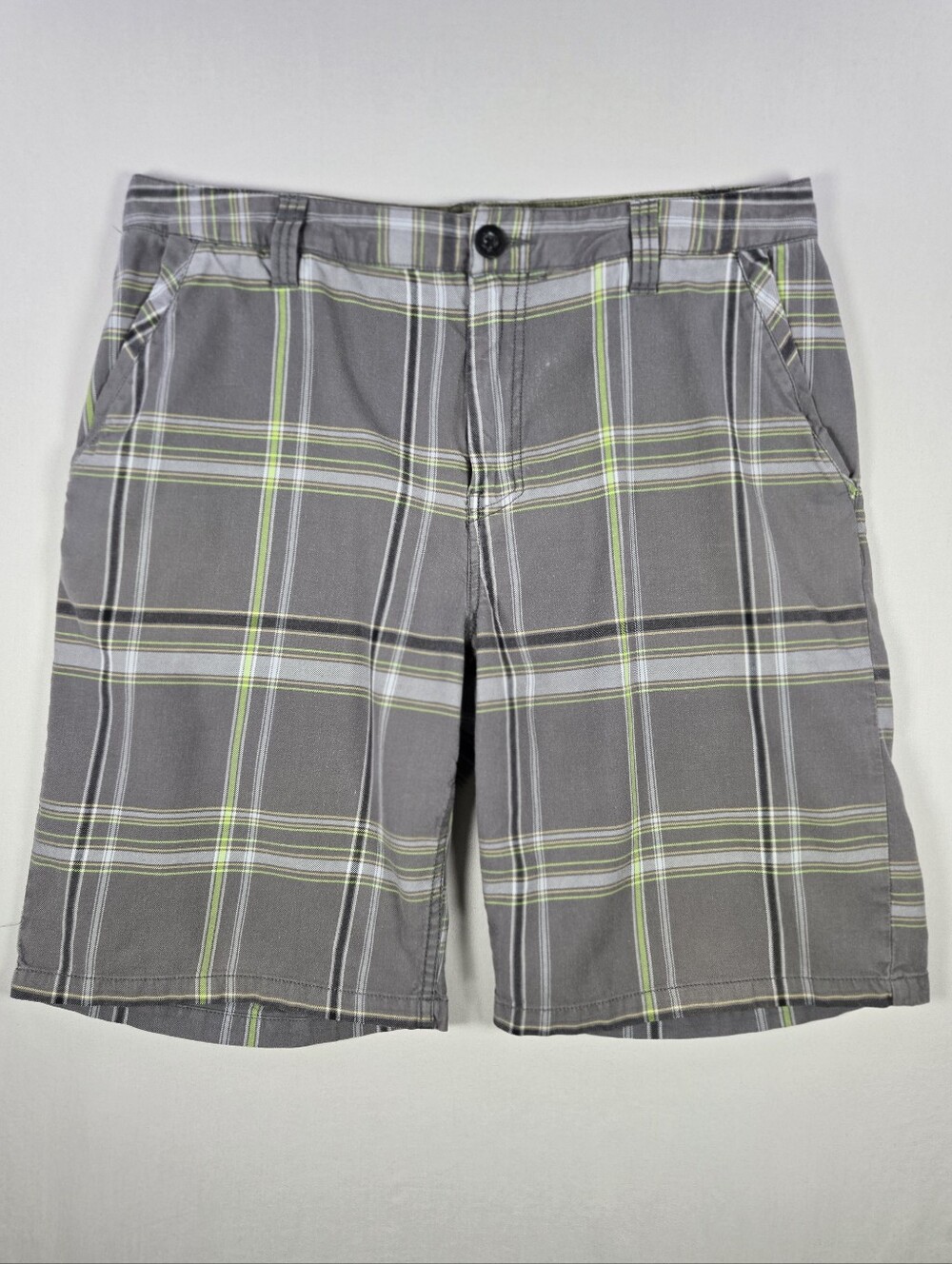 Burton Y2K Mens Base Camp Plaid Shorts Grey Yellow Size 32 Very Good Condition